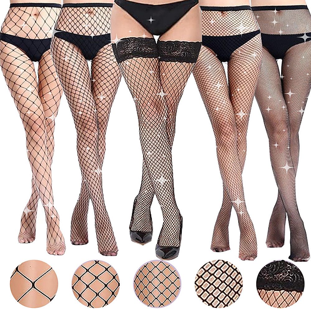 Feinstrumpfhose Netzstrumpfhose Hohe Taille Fischernetz Strumpfhosen für Damen 5Stück