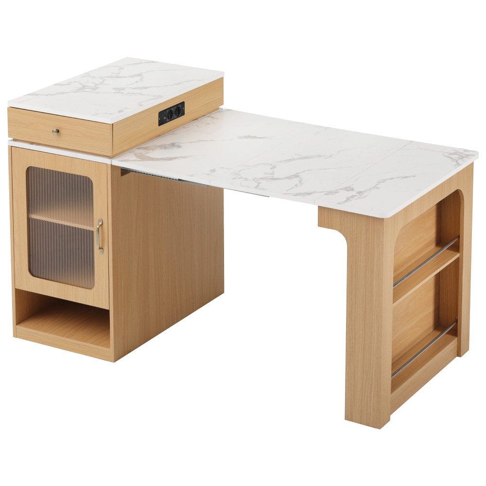 BBWL Kücheninsel mit Rollen Ausziehbarer Esstisch, abnehmbarer Tischplatte, Kücheninsel mit Steckdosen, Sideboard mit Stauraum