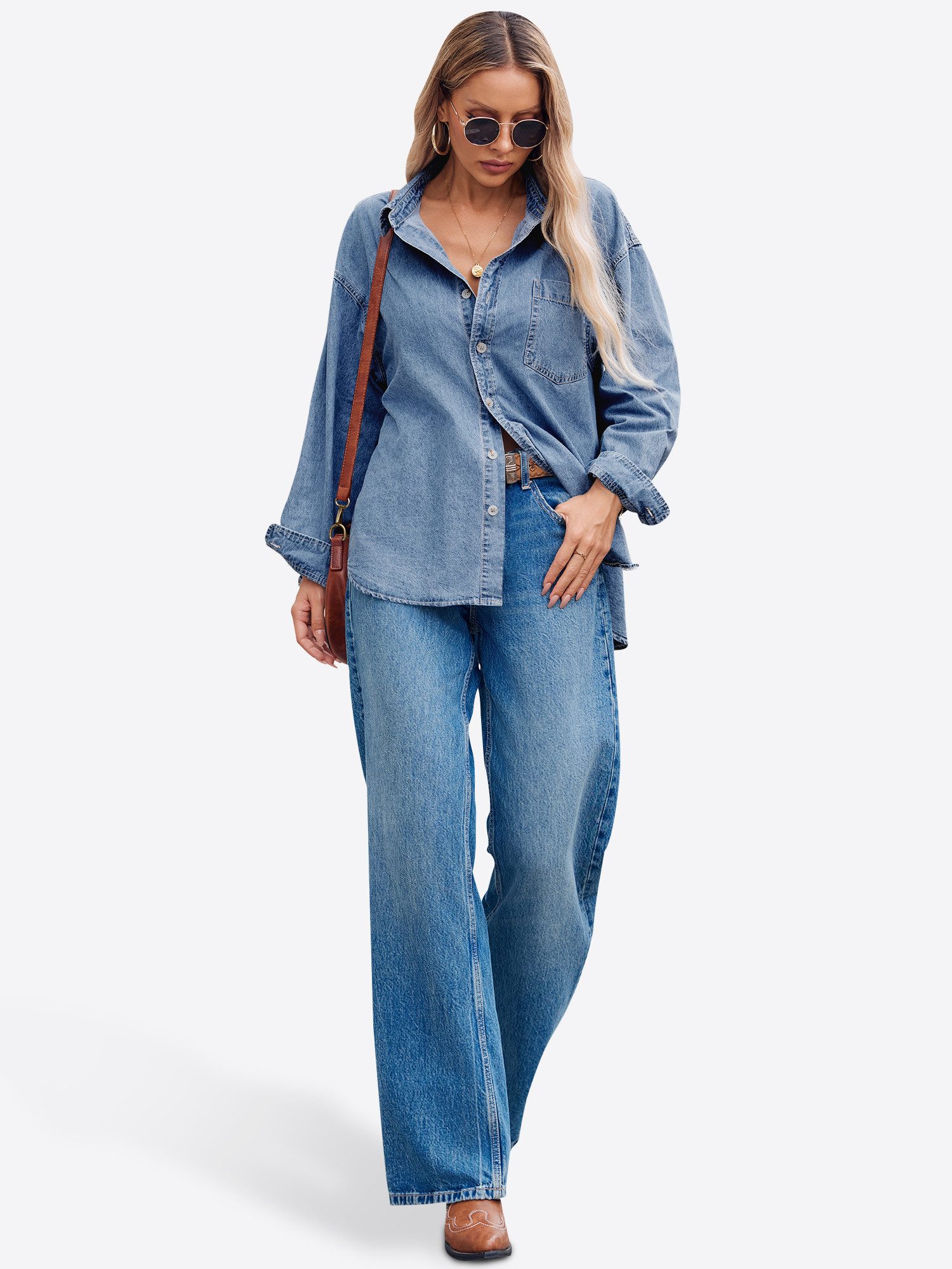 Imily Bela Jeansbluse Damen Lässig Boyfriend Jeansjacke Denim Oberteil (Packung, 1-tlg., 1per-Pack) aus Baumwolle in Unifarbe – Bild 3 von 5