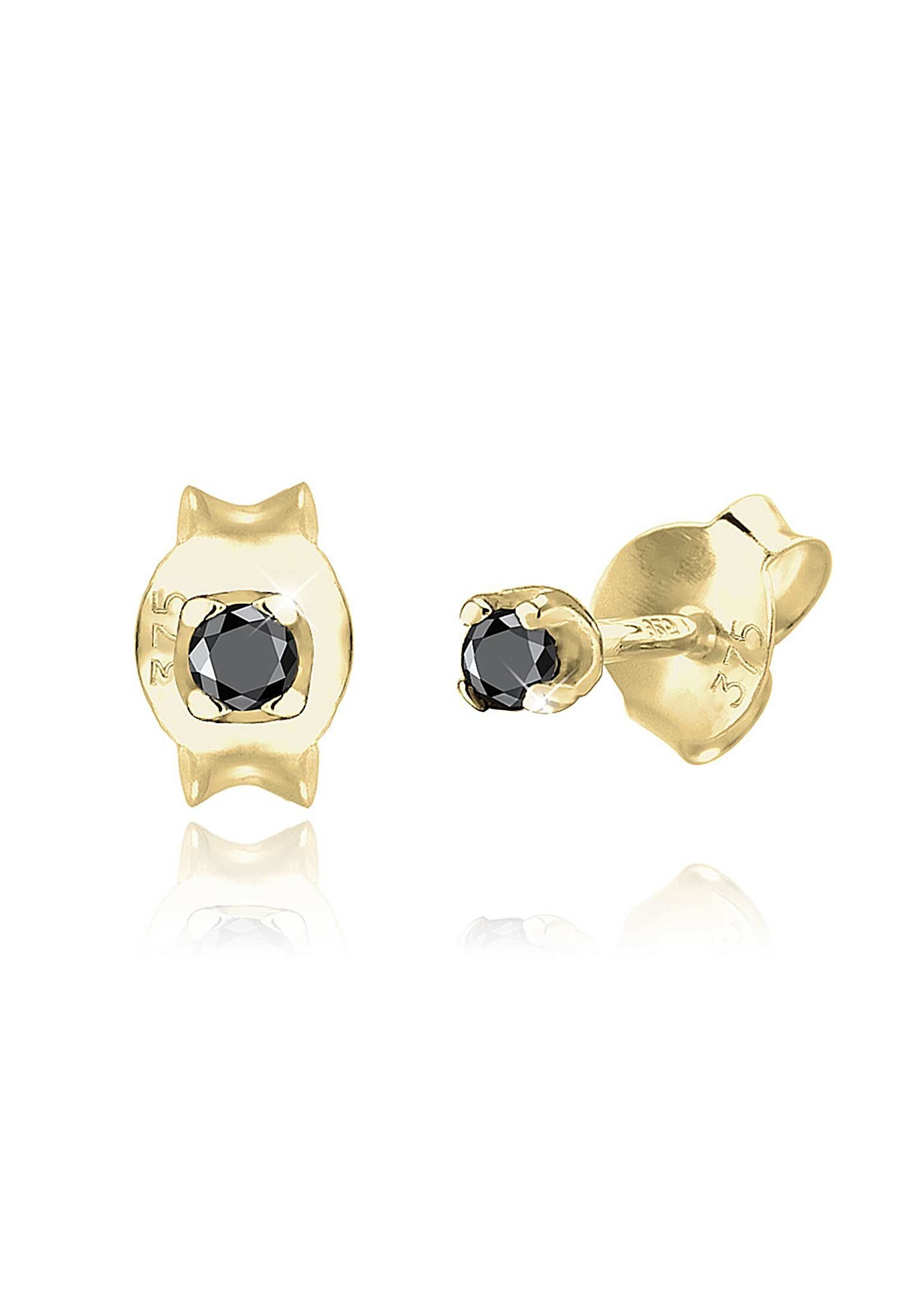 Elli DIAMONDS Paar Ohrstecker Ohrstecker Diamant Schwarz Brilliant (0.03 ct) 375 Gelbgold