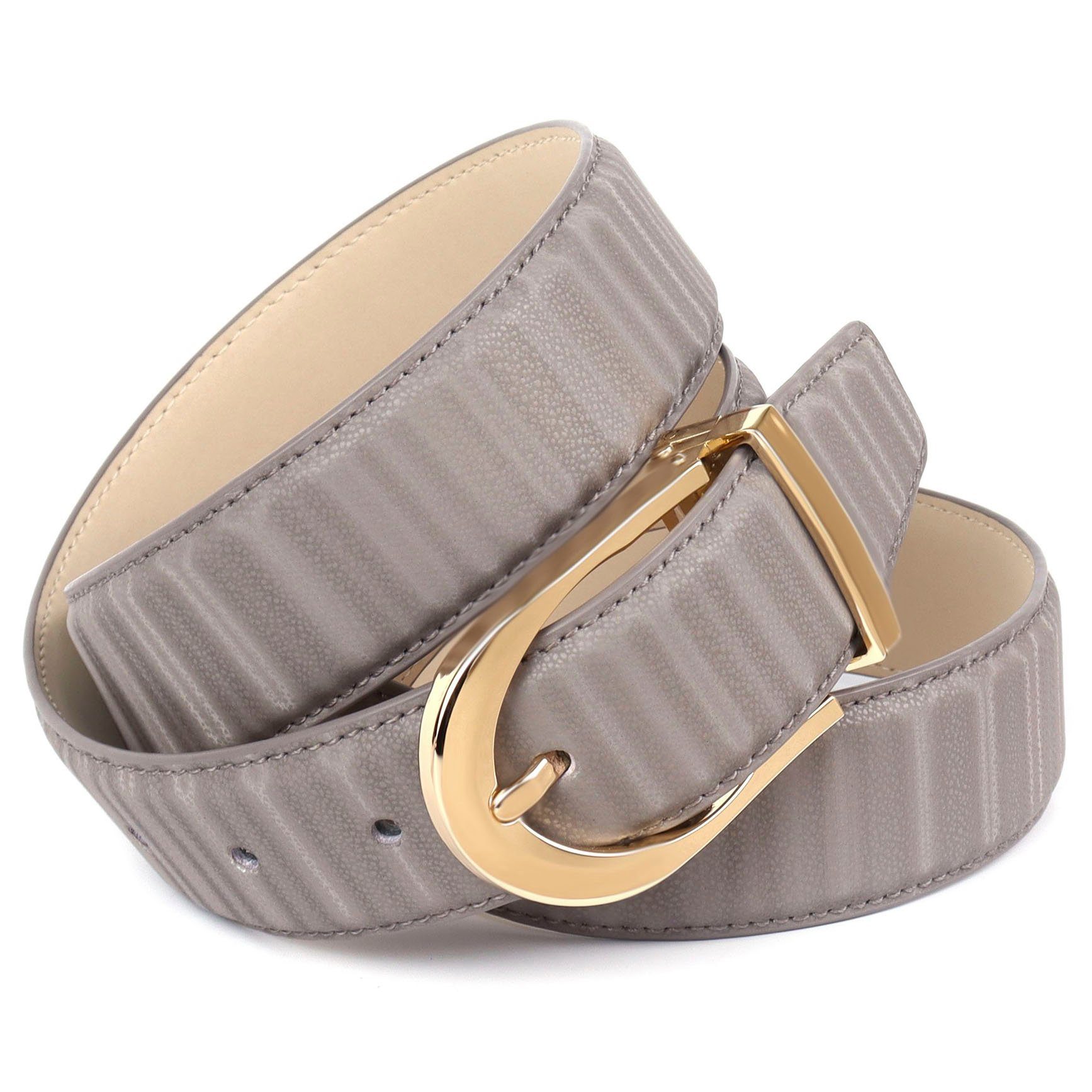 Anthoni Crown Ledergürtel mit glänzender ovaler Schließe grau