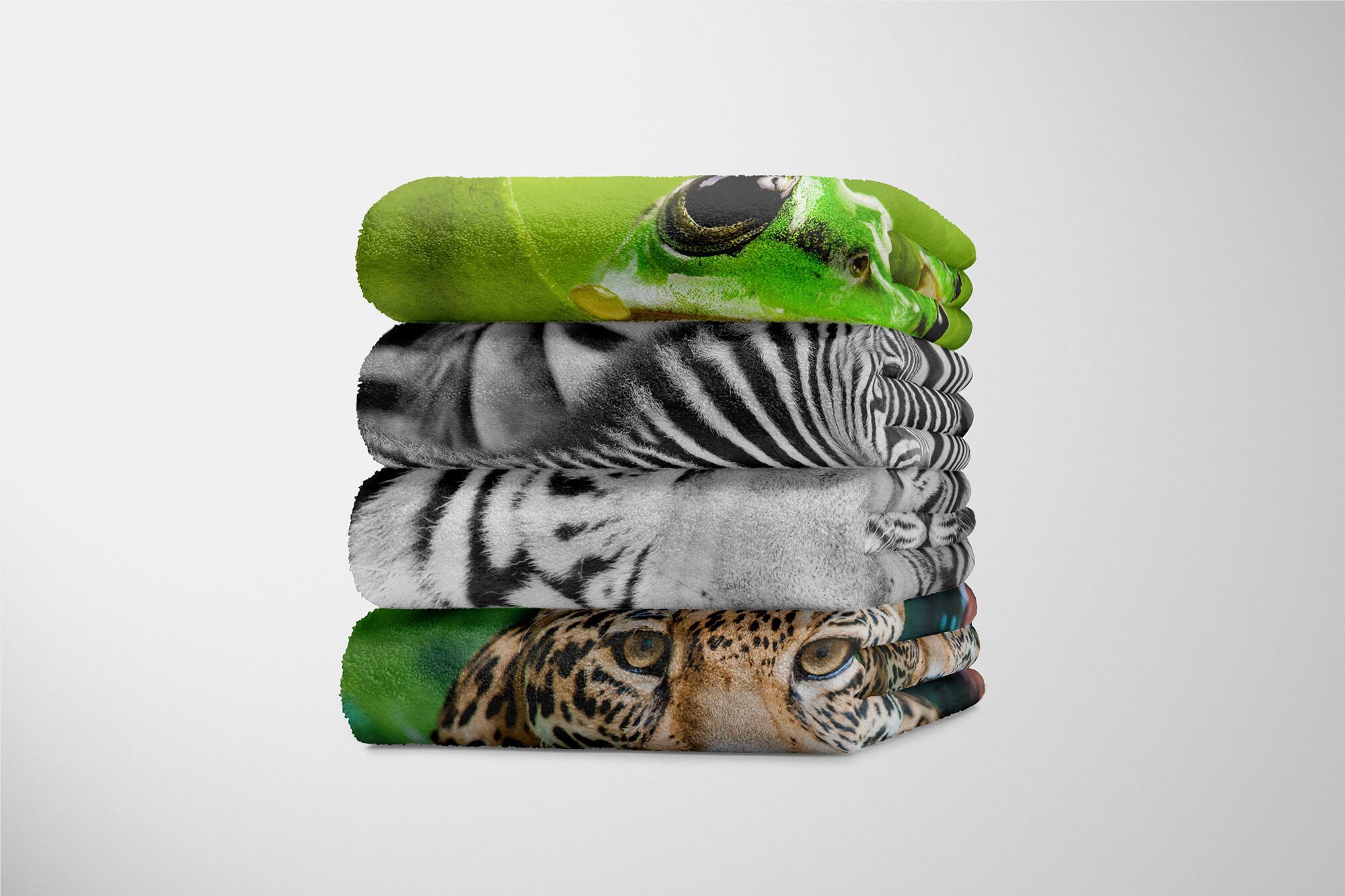 (1-St), Handtuch Handtücher Art Tiger, Tiermotiv Handtuch mit weißer Baumwolle-Polyester-Mix Sinus Strandhandtuch Saunatuch Kuscheldecke