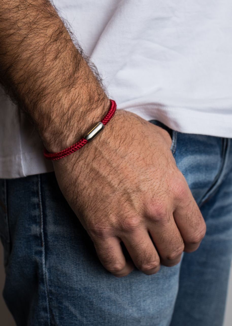 Akitsune Armband Silvus Nylonarmband - Mattsilber - Maroon 17,50cm