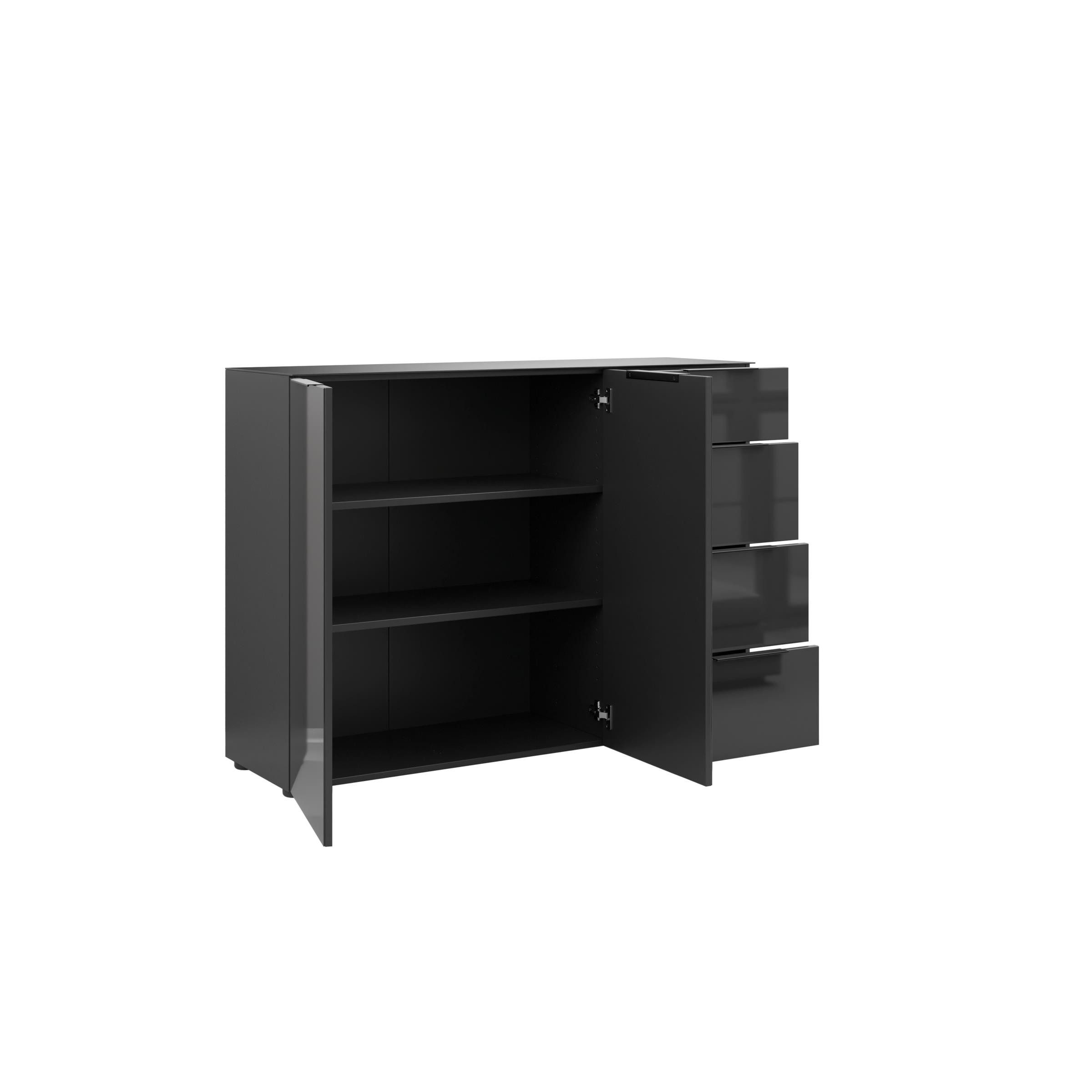 freiraum Sideboard style, in anthrazit matt - Glas anthrazit - 135x98,7x40cm (BxHxT)