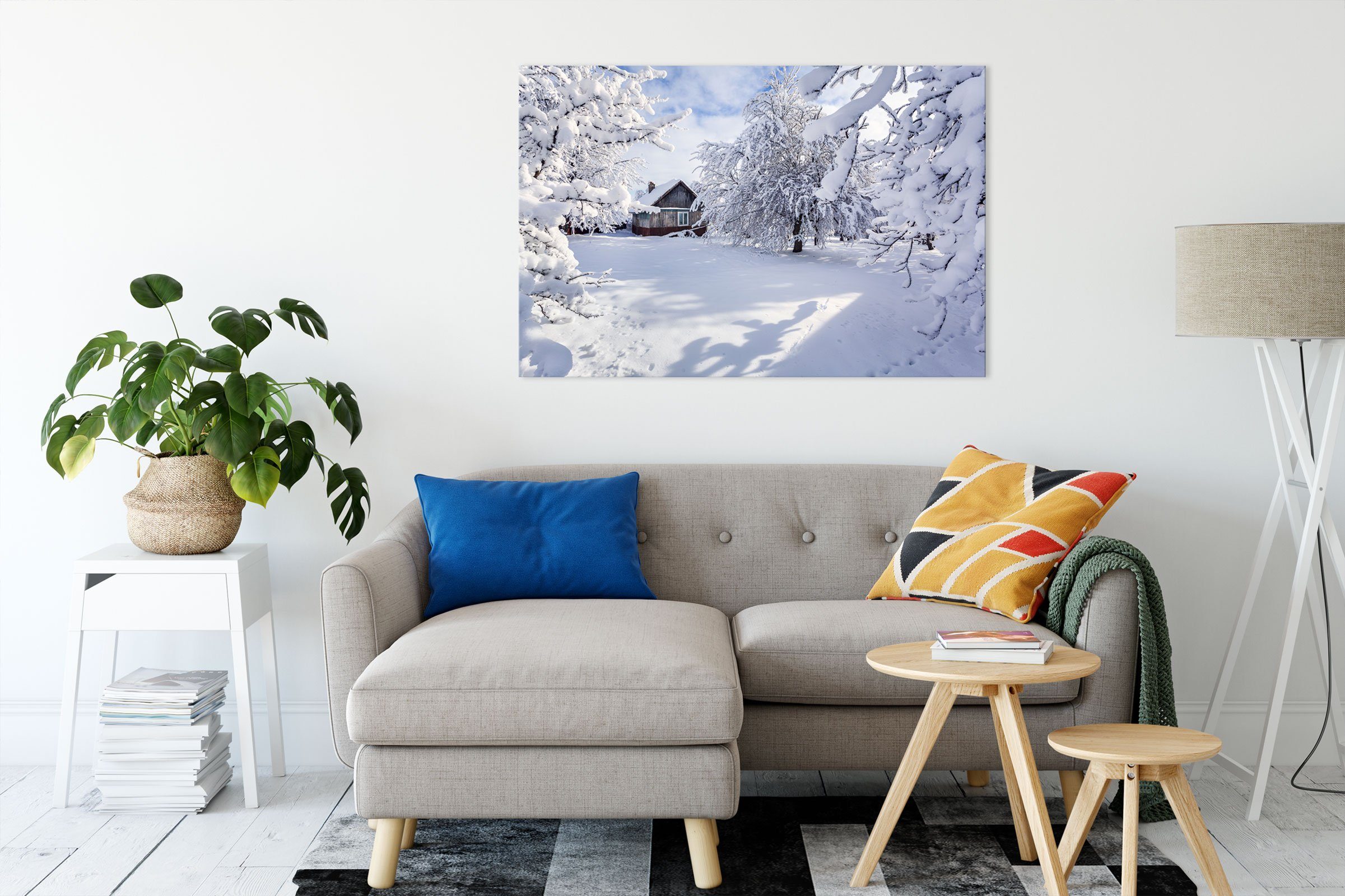 Pixxprint Leinwandbild Winterlandschaft mit Hütte, Winterlandschaft mit Hüt günstig online kaufen