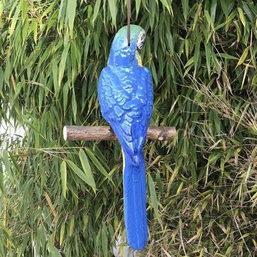Tangoo Gartenfigur Tangoo blauer Keramik Gelbbrustara auf Holz, zum Hängen, (Stück)