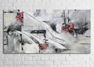 YS-Art Gemälde Abstraktion VII, Abstrakt, Abstraktes auf Leinwand Bild Handgemalt in Rot Schwarz Grau