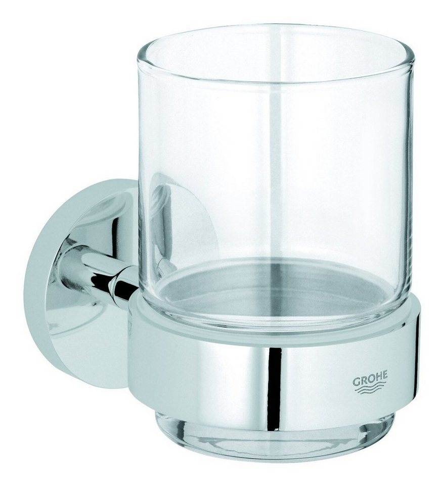 Grohe Zahnputzbecher Essentials, Glas mit Halter - Chrom, GROHE StarLight®  Oberfläche
