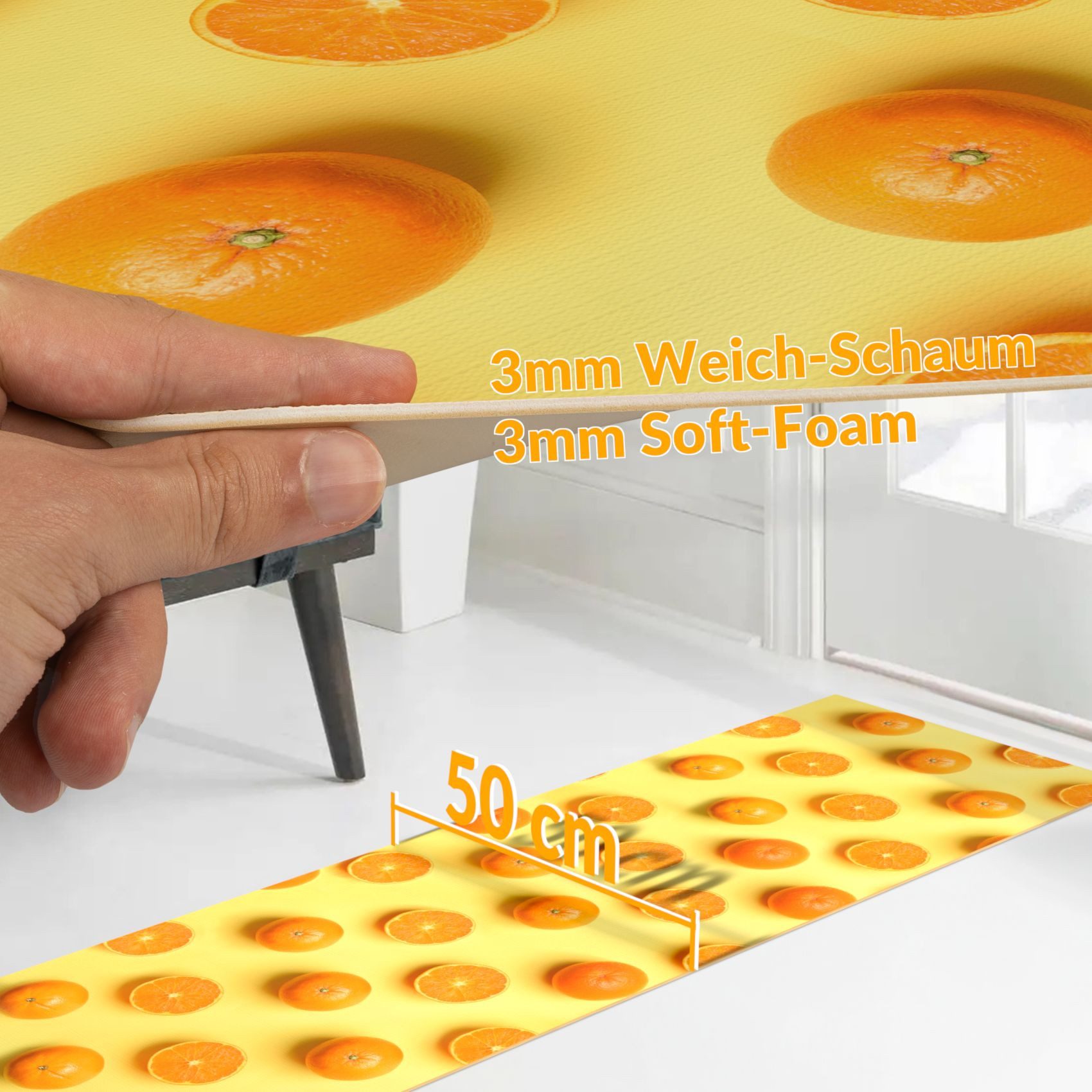 ANRO Küchenläufer ATLANTA Läufer Flurläufer Teppichläufer, Eckig, Bodenläufer 100x48cm Orangen Orange pflegeleicht