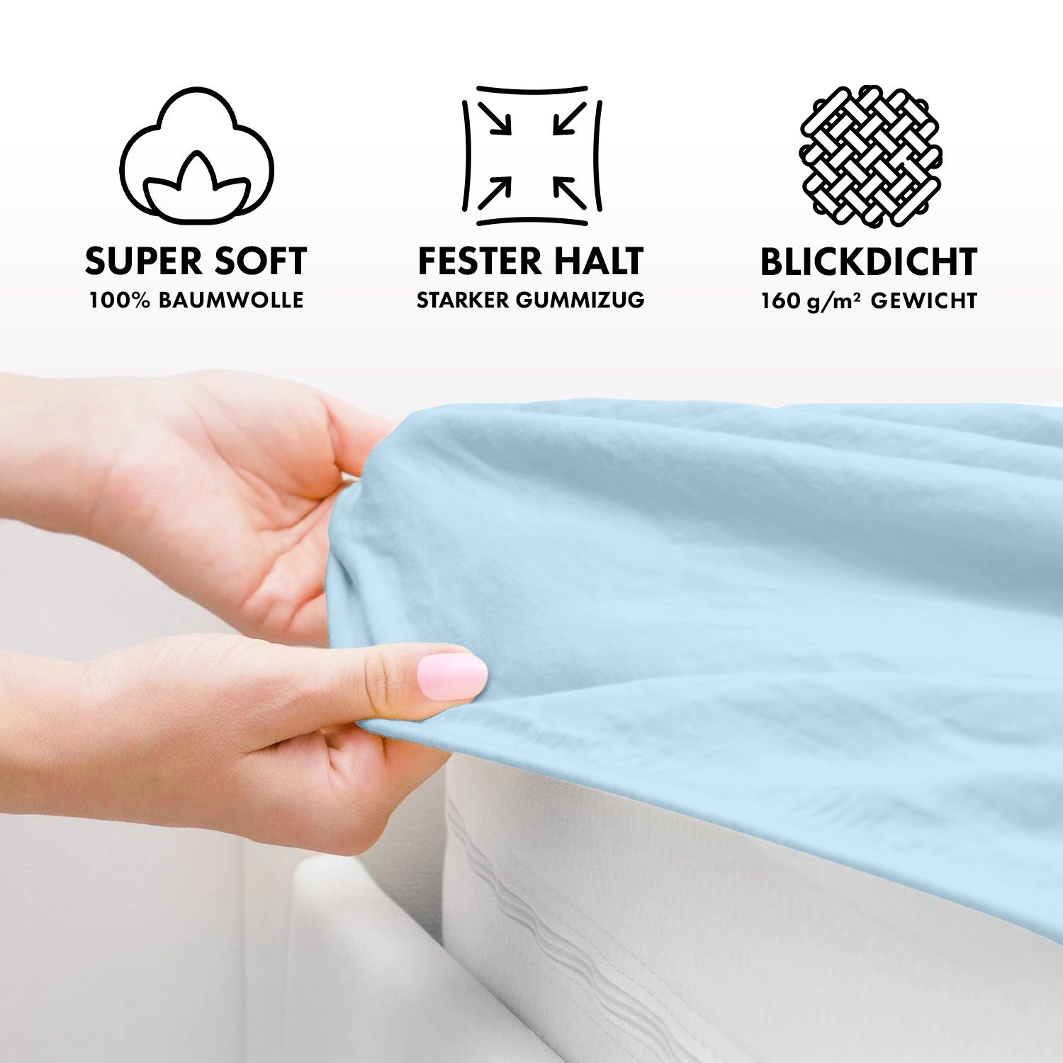 Jacobson Spannbettlaken aus 100% Baumwolle, Jersey Bettlaken 160 g/m², Spannbetttuch mit Gummizug, pflegeleicht & viele Farben – Bild 3 von 5
