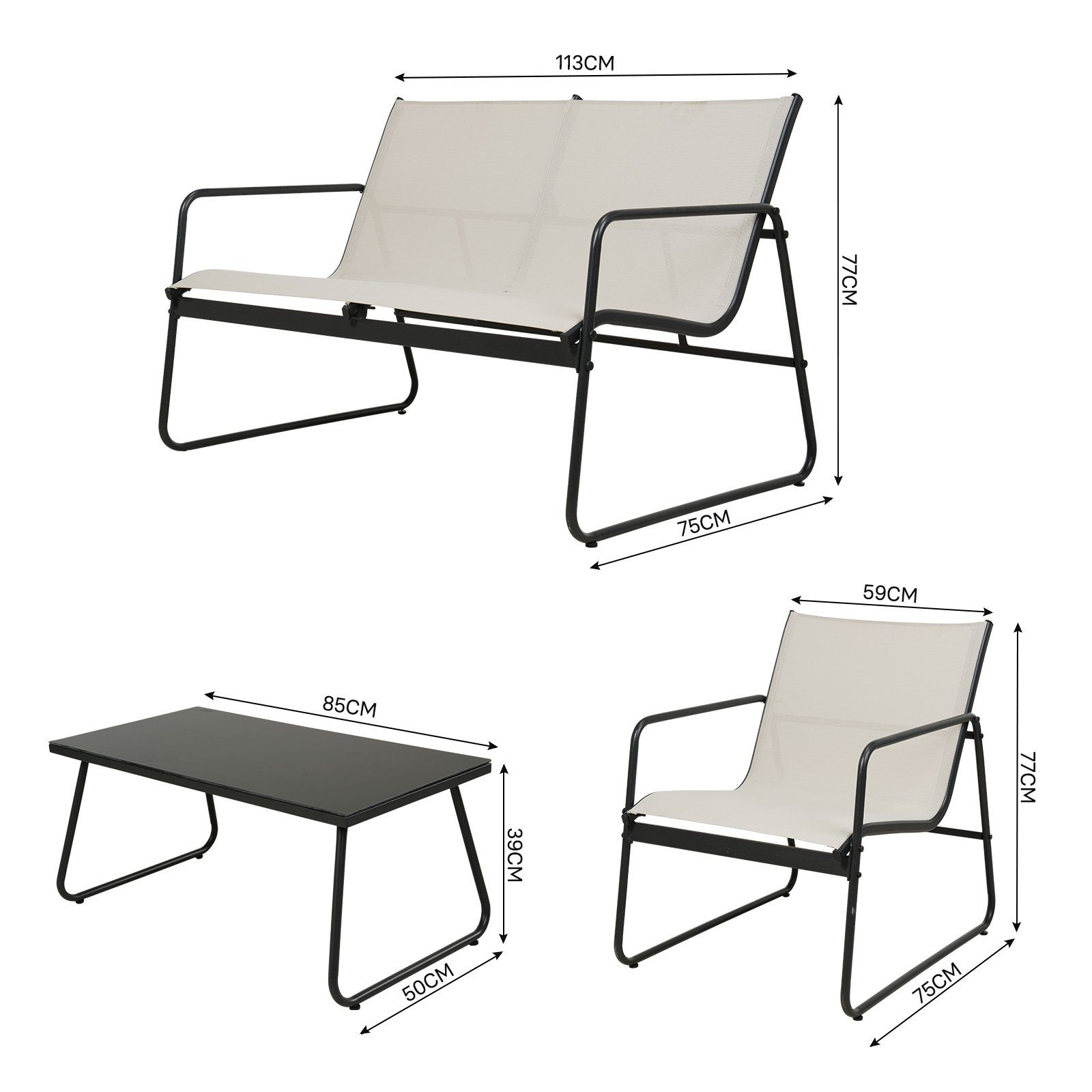 Grand patio Gartenlounge-Set Balkonset, Glas+Stahl, (Set, günstig online kaufen