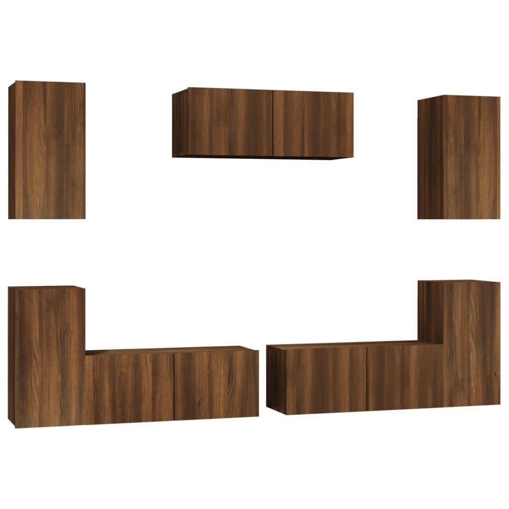 TV-Schrank-Set furnicato 7-tlg. Eichen-Optik Holzwerkstoff TV-Schrank Braun