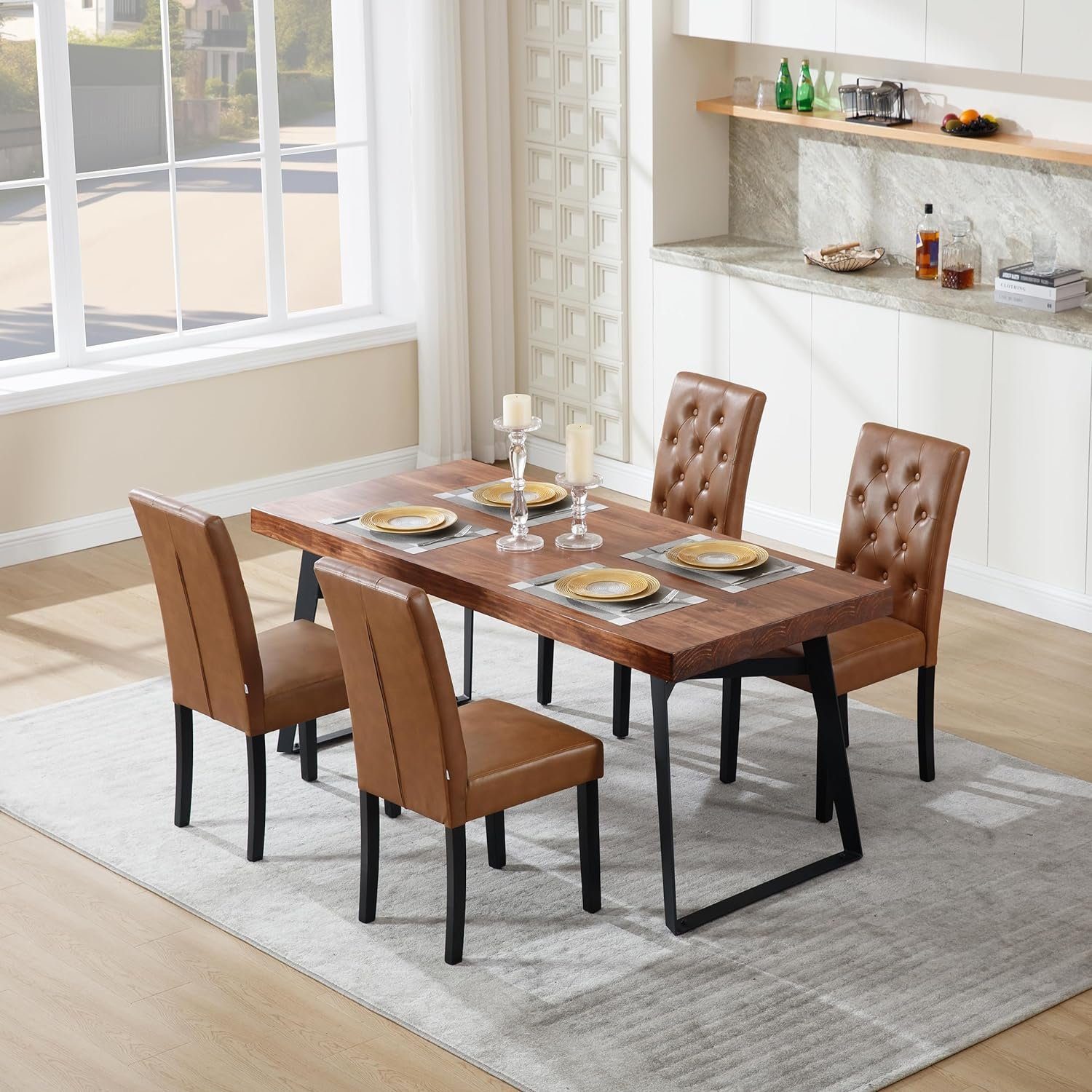 Woltu Esszimmerstuhl, mit hoher Rückenlehne, aus Kunstleder-Bezug Holzbeine günstig online kaufen