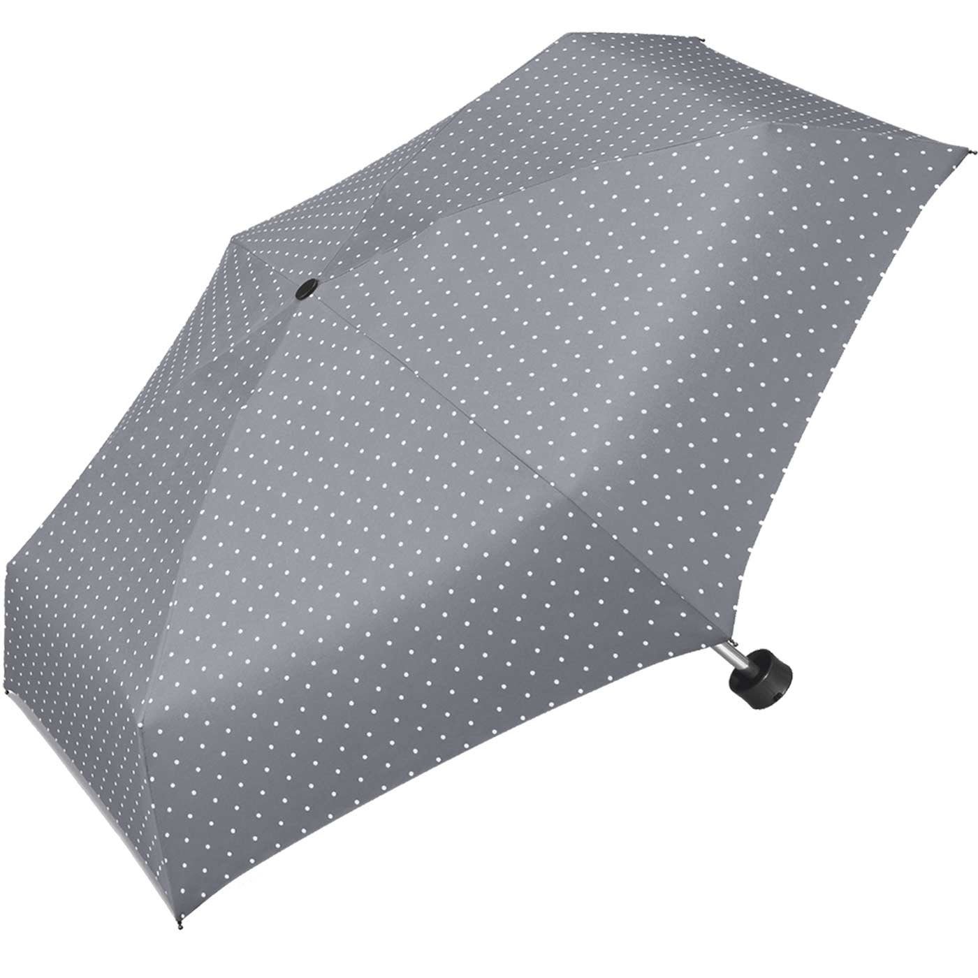 Handöffner Regenschirm kleinen winziger - RAIN mit in Punkten mit Farben grau vielen Damen, HAPPY für Taschenregenschirm