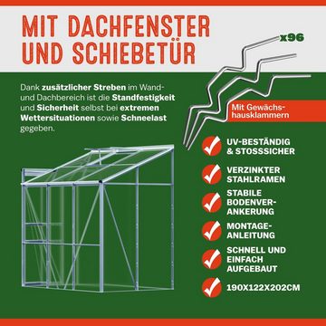 Gardebruk Gewächshaus, Beistell Aluminium 3,8m³ 190x122cm Treibhaus Gartenhaus Frühbeet