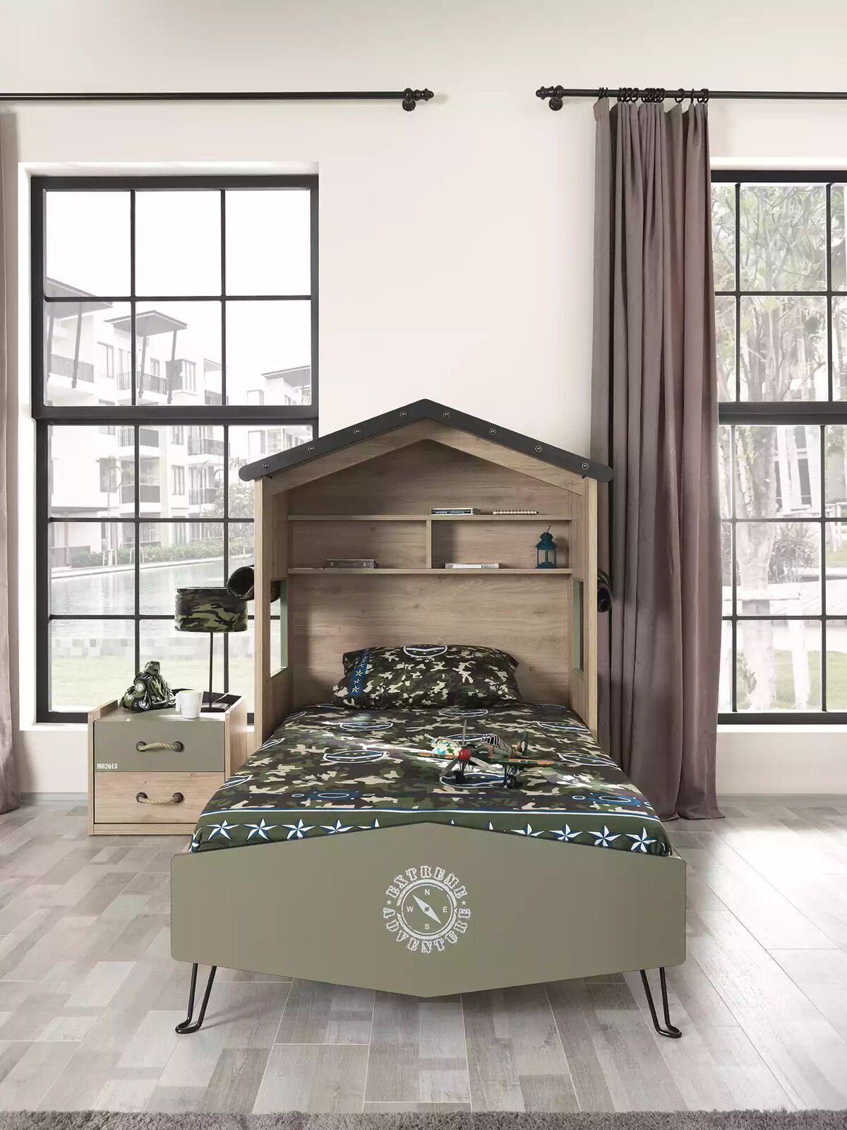 JVmoebel Bett Design Bett Holz Bett), in Kindermöbel Made Jungen Grün Kinderbett Modern Europe (1-tlg