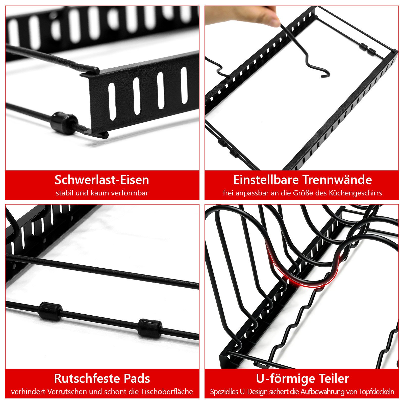 SunJas Geschirrständer 1/2er set Topfdeckelhalter deckelhalter mit 15 Verstellbaren Fächern, Zubehör für Erweiterbarer Topfdeckel Pfannenhalter Aufbewahrung , mit rutschfesten Standfüßen
