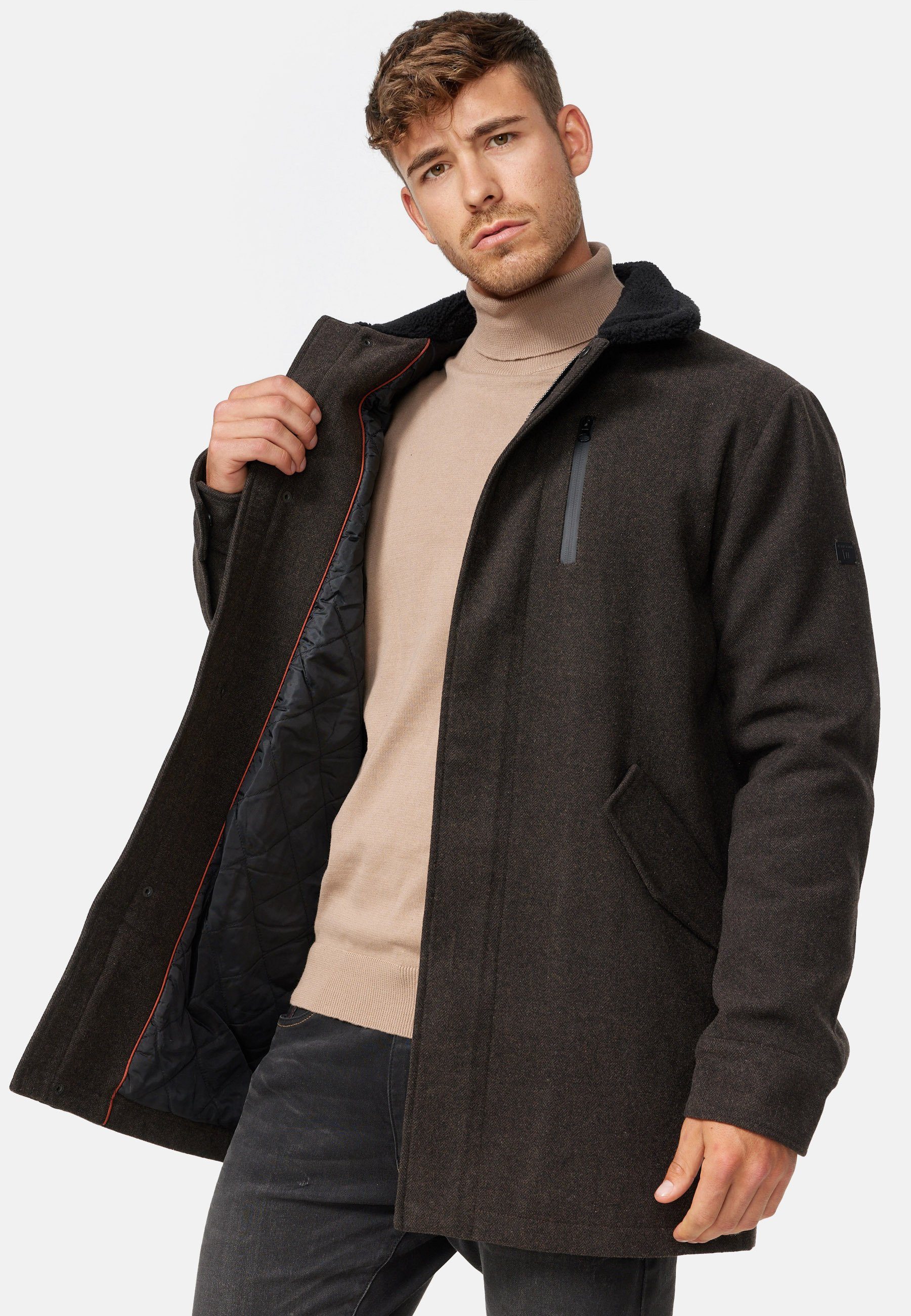 Indicode Winterjacke Falmo Mini Herringbone Brown