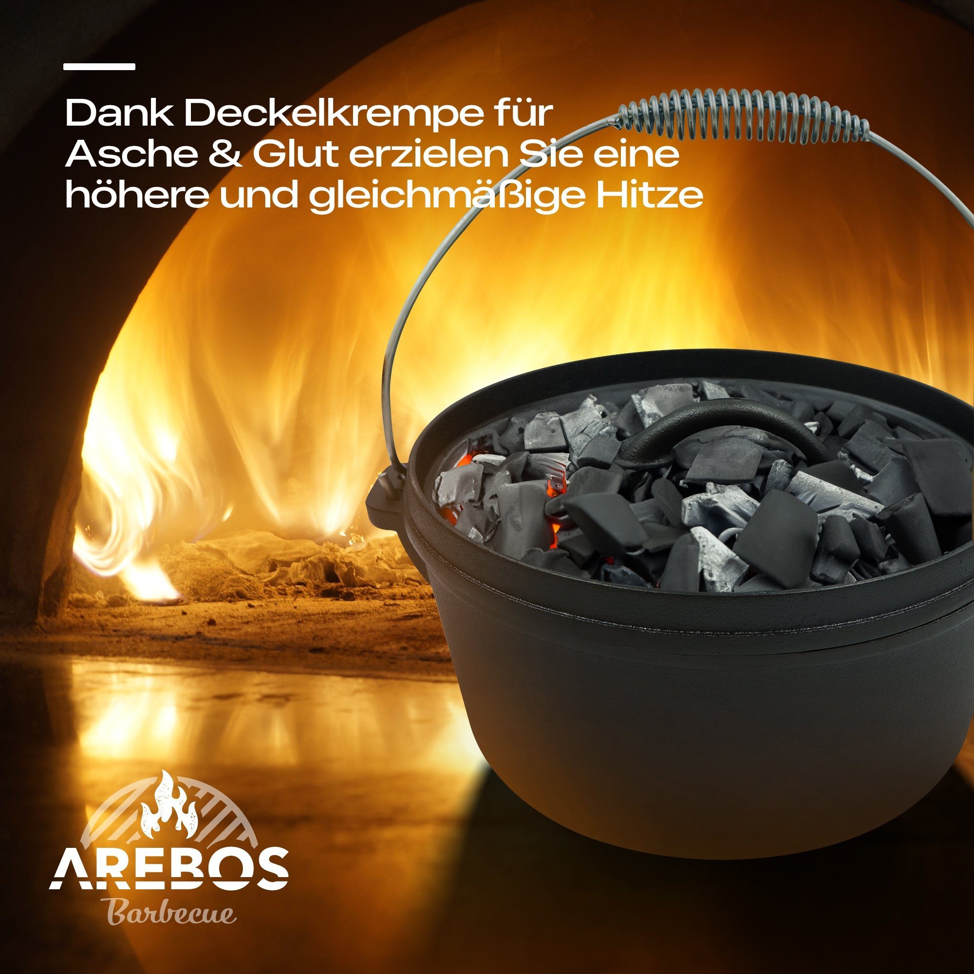 Arebos Topf-Set Dutch Over BBQ Set aus Gusseisen Feuertopf Schmortopf, Gusseisen (Set) – Bild 4 von 5