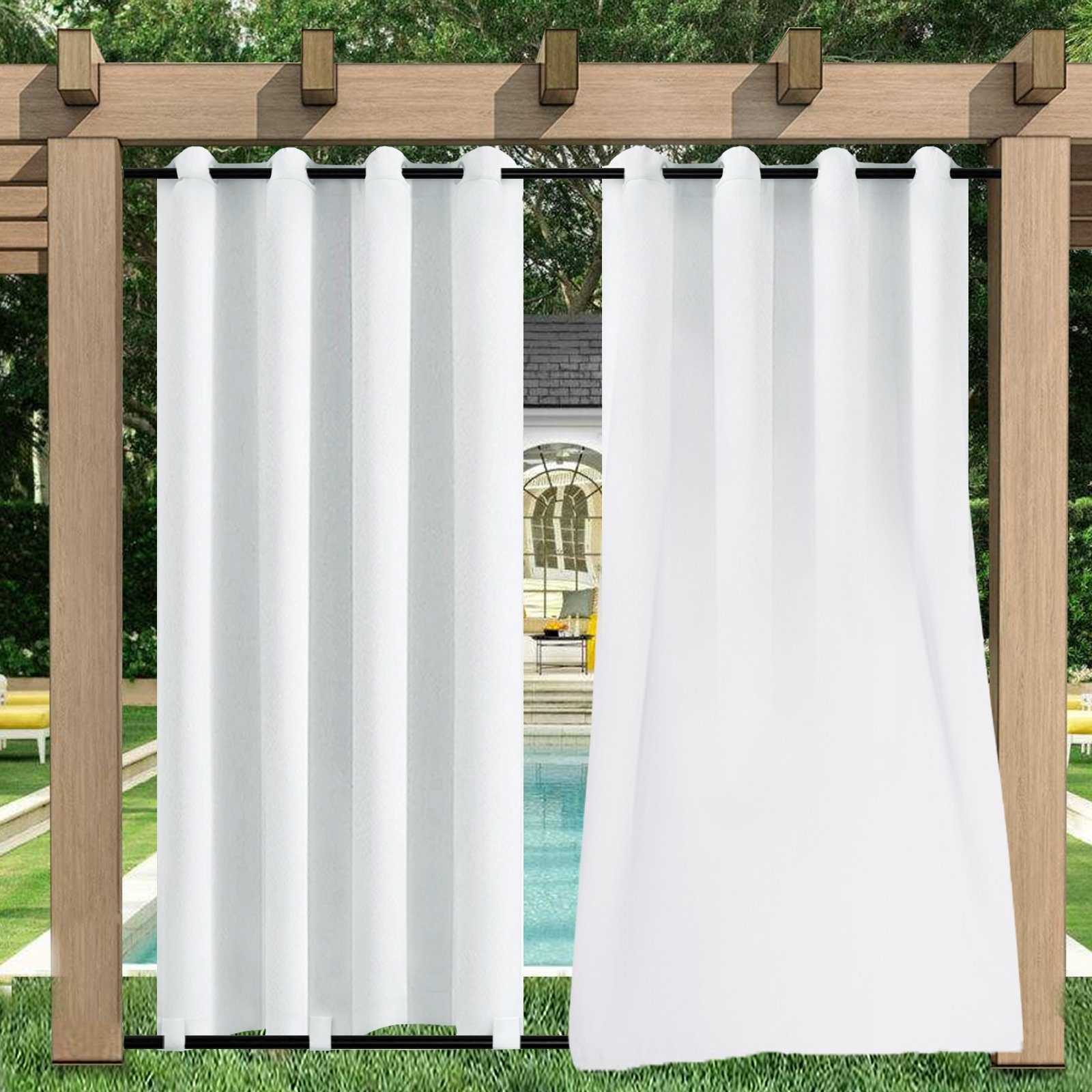 Sunicol Gardine Outdoor Vorhang,Wasserdicht,Oben Unten mit Ösen,für Veranda Rasen (2 St), abdunkelnd, Winddicht,UVschut