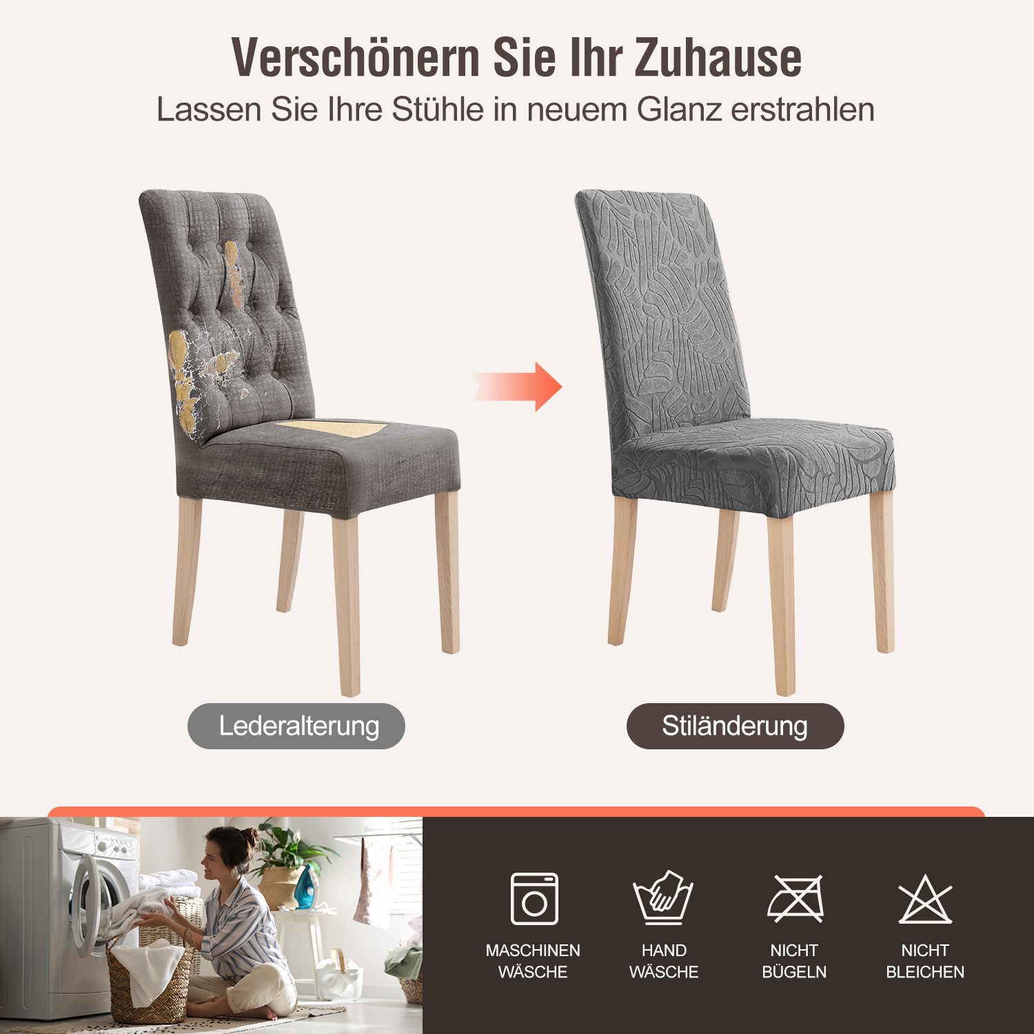 Simloveve Stuhlhusse Stretch Stuhlbezug mit Gummiband Abnehmbar, waschbar, Sitzflächenhusse in gemusterter Dekoration für Bankett,Küche,Party – Bild 3 von 5