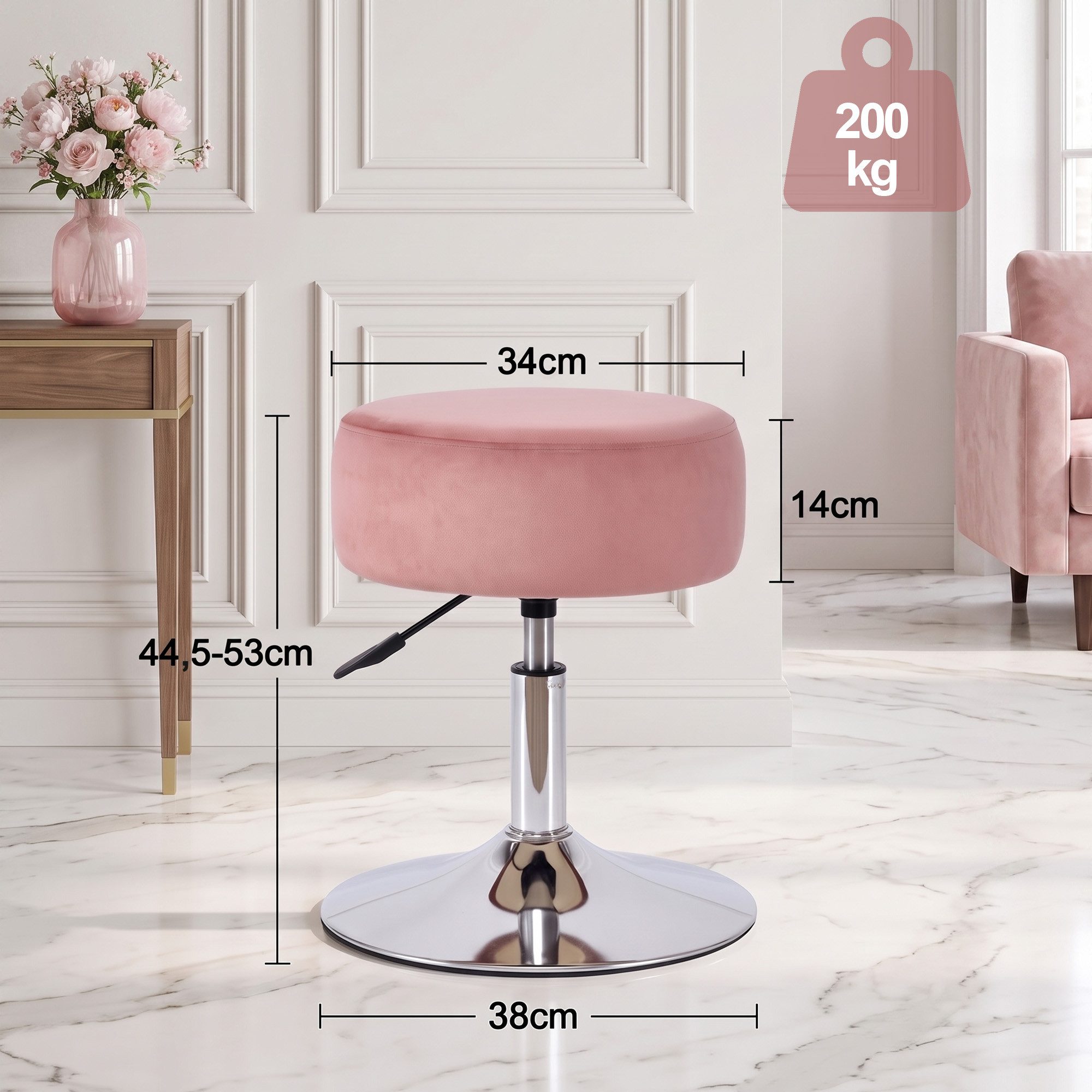 Duhome Hocker (428), Drehhocker Sitzhocker Rund Rollhocker Schminkhocker Höhenverstellbar