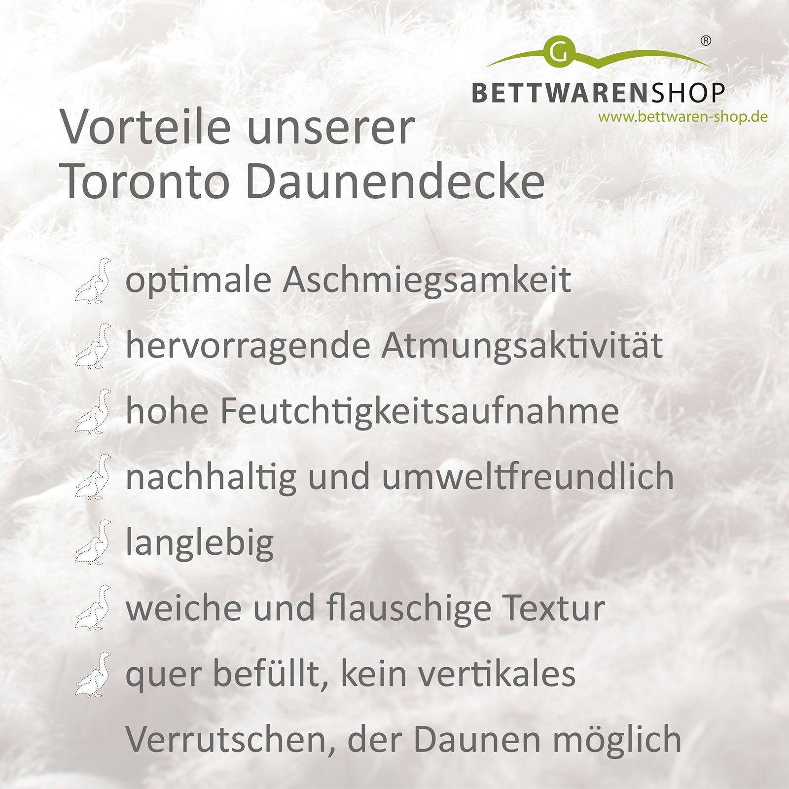 Füllung: 10% BETTWARENSHOP, Toronto, 90% warm weich Federn, Daunenbettdecke, und Daunen kuschlig