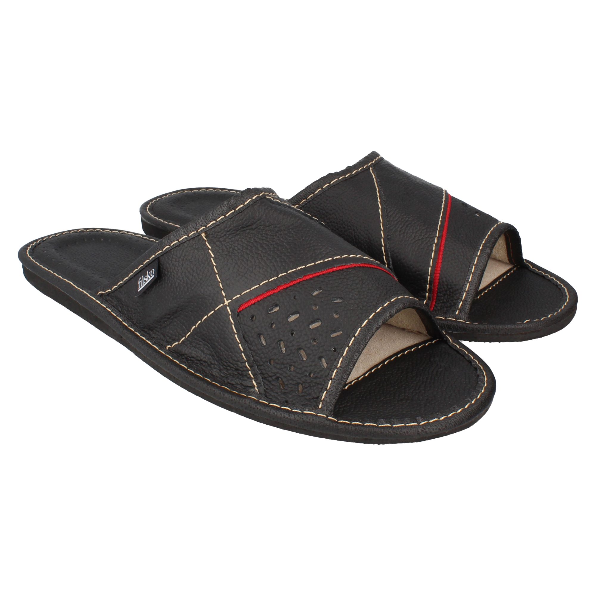 filsko Levice Herren Hausschuh Open-Toe, Slip-On, offene Hausschuhe, Pantoletten, Leder Hausschuhe