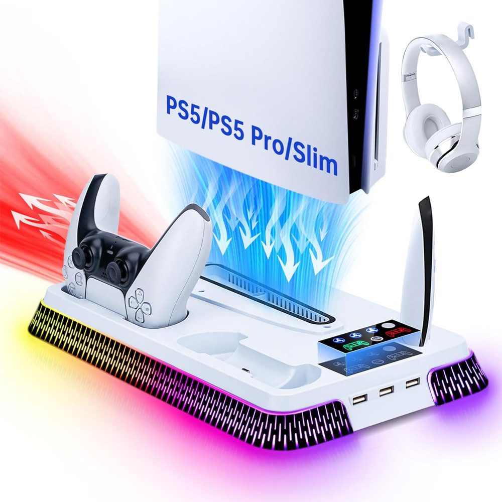 TUWENA PS5/PS5 Slim/PS5 Pro Kühler Standfuß mit Dual Controller Ladegerät Gaming-Controller