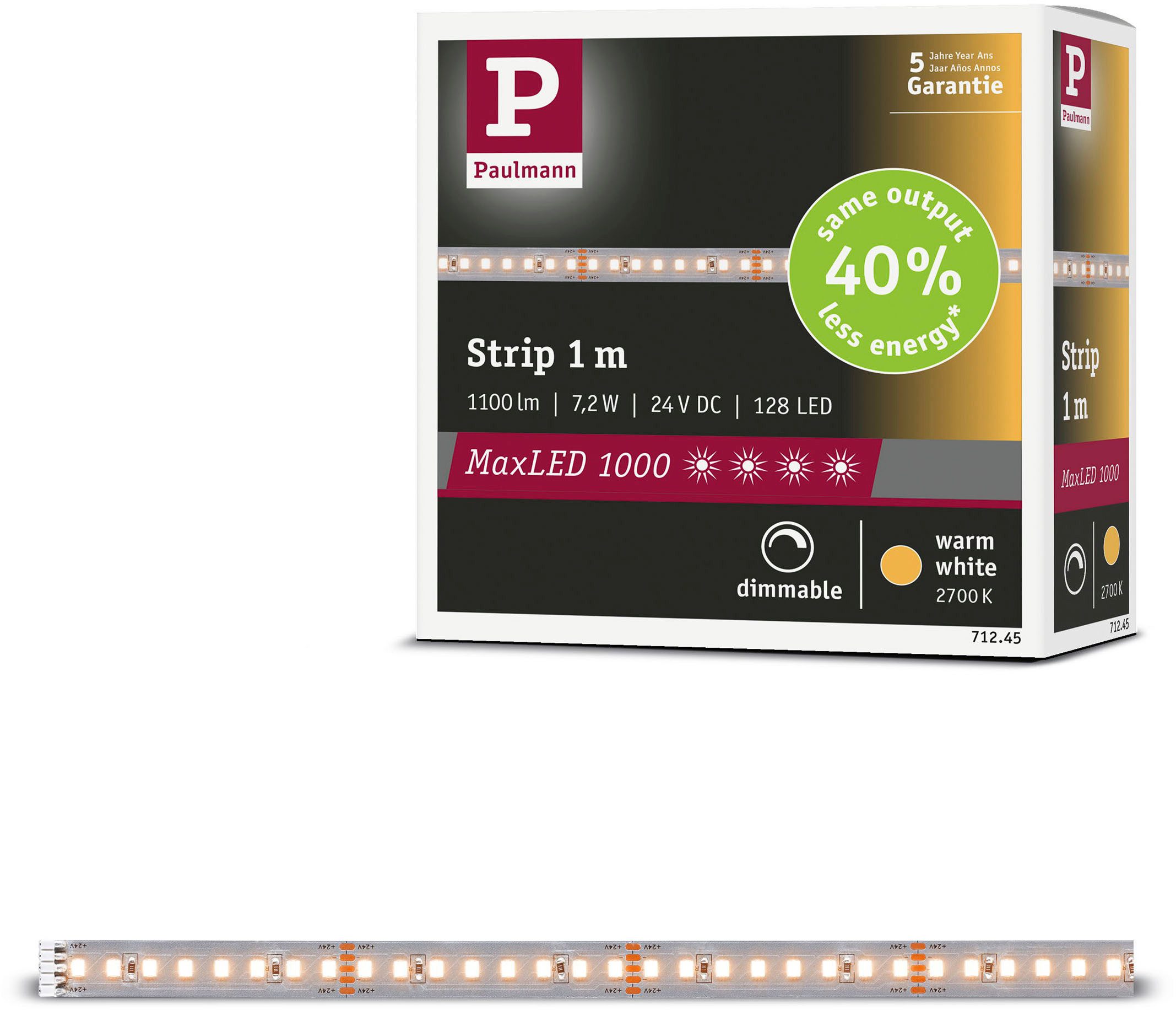 Paulmann LED-Streifen MaxLED 1000 LED Strip Warmweiß Einzelstripe