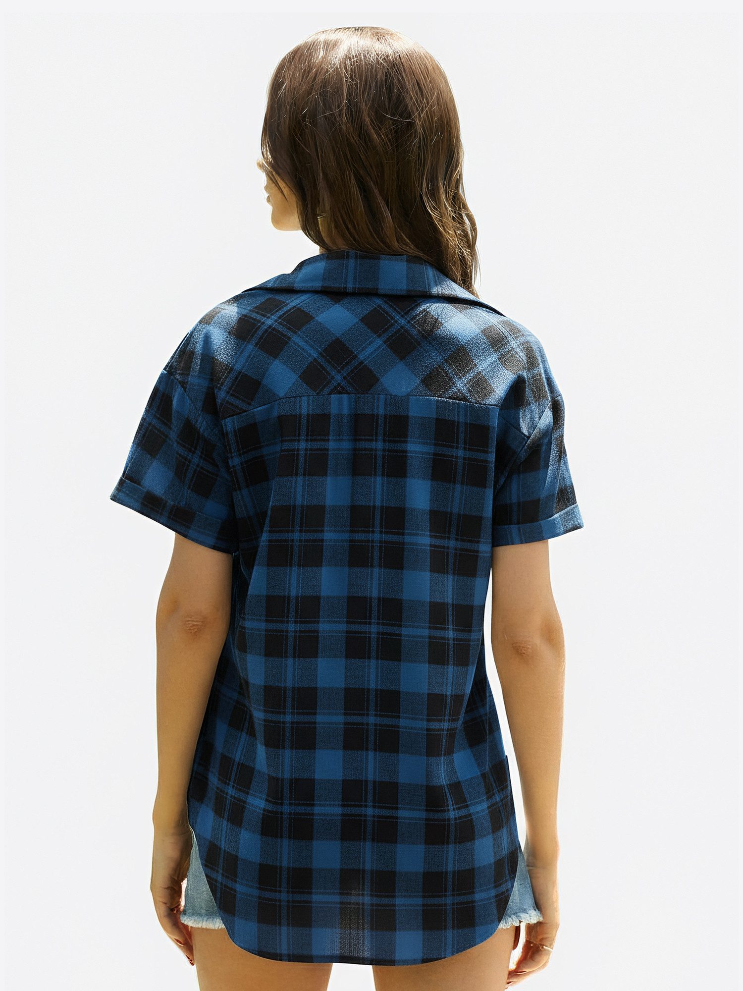 Imily Bela Kurzarmshirt Damen Kariertes Hemd mit Knöpfen (Packung, 1-tlg., günstig online kaufen