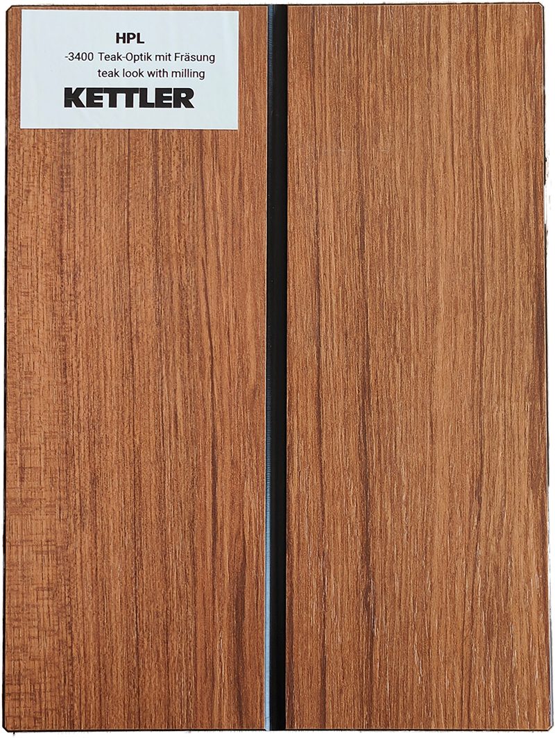 KETTLER Tischplatte HPL Tischplatte 95cmx95cmx1,3cm,Teak Optik mit Fräsung, Wing Profil