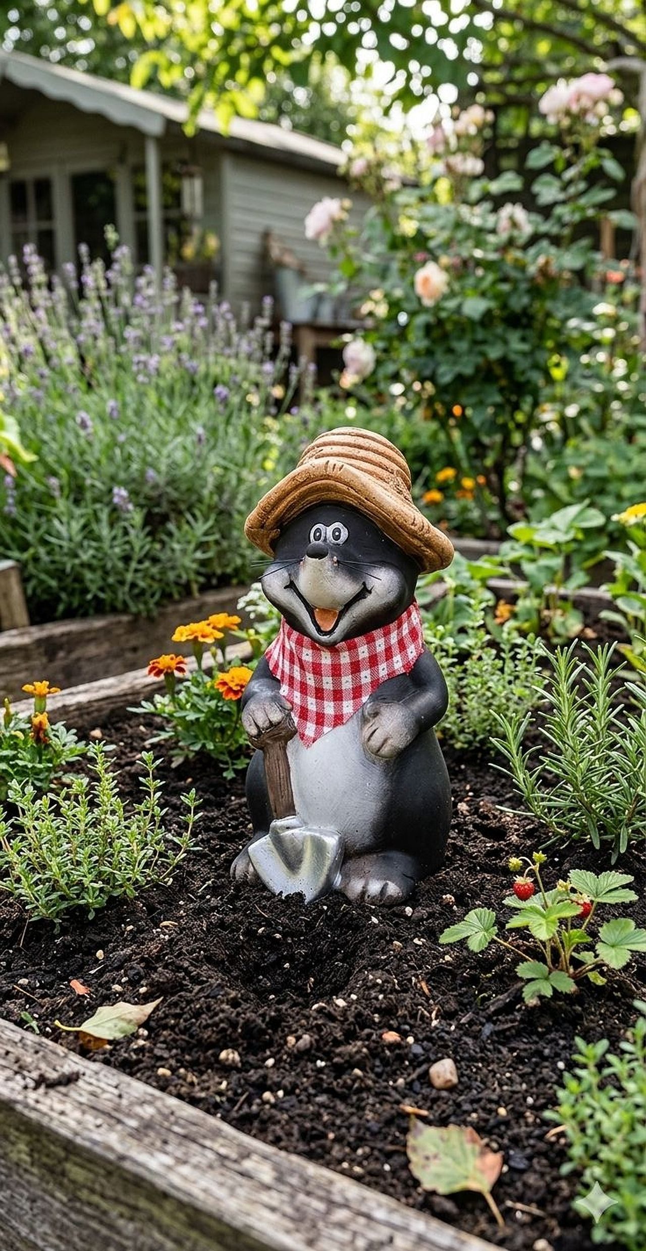 Dragimex Gartenfigur Deko Maulwurf mit Halstuch – Keramik Tierfigur Garten 26 cm