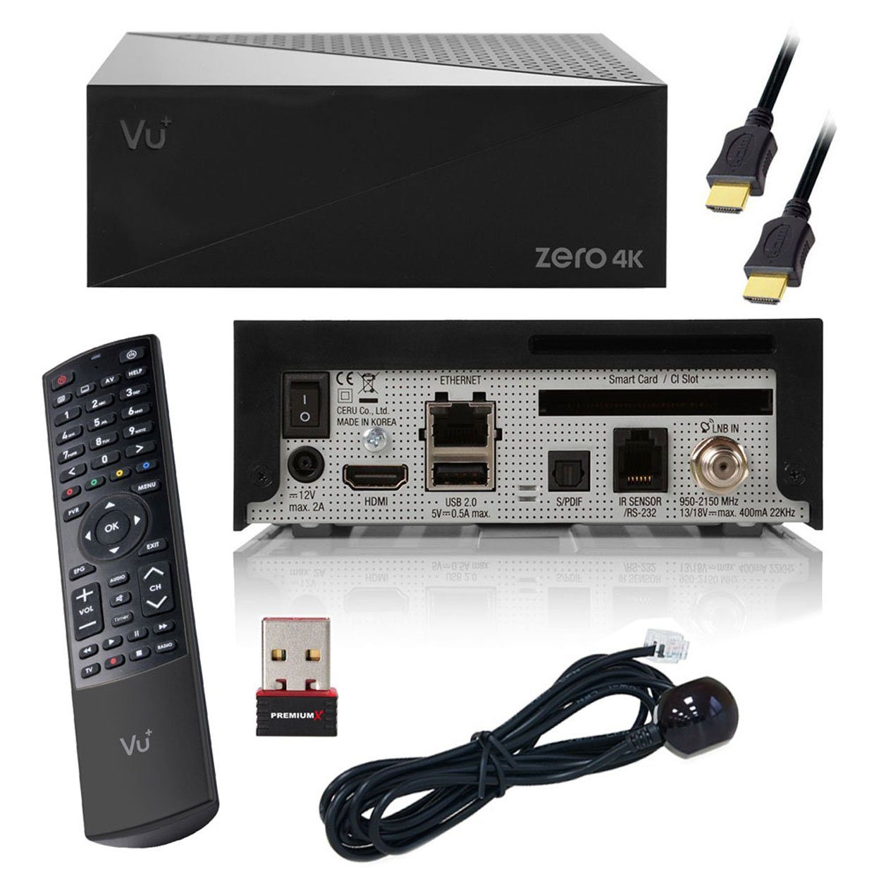 VU+ VU+ ZERO 4K 1x DVB-S2X Multistream SAT Receiver Schwarz + W-Lan Stick SAT-Receiver