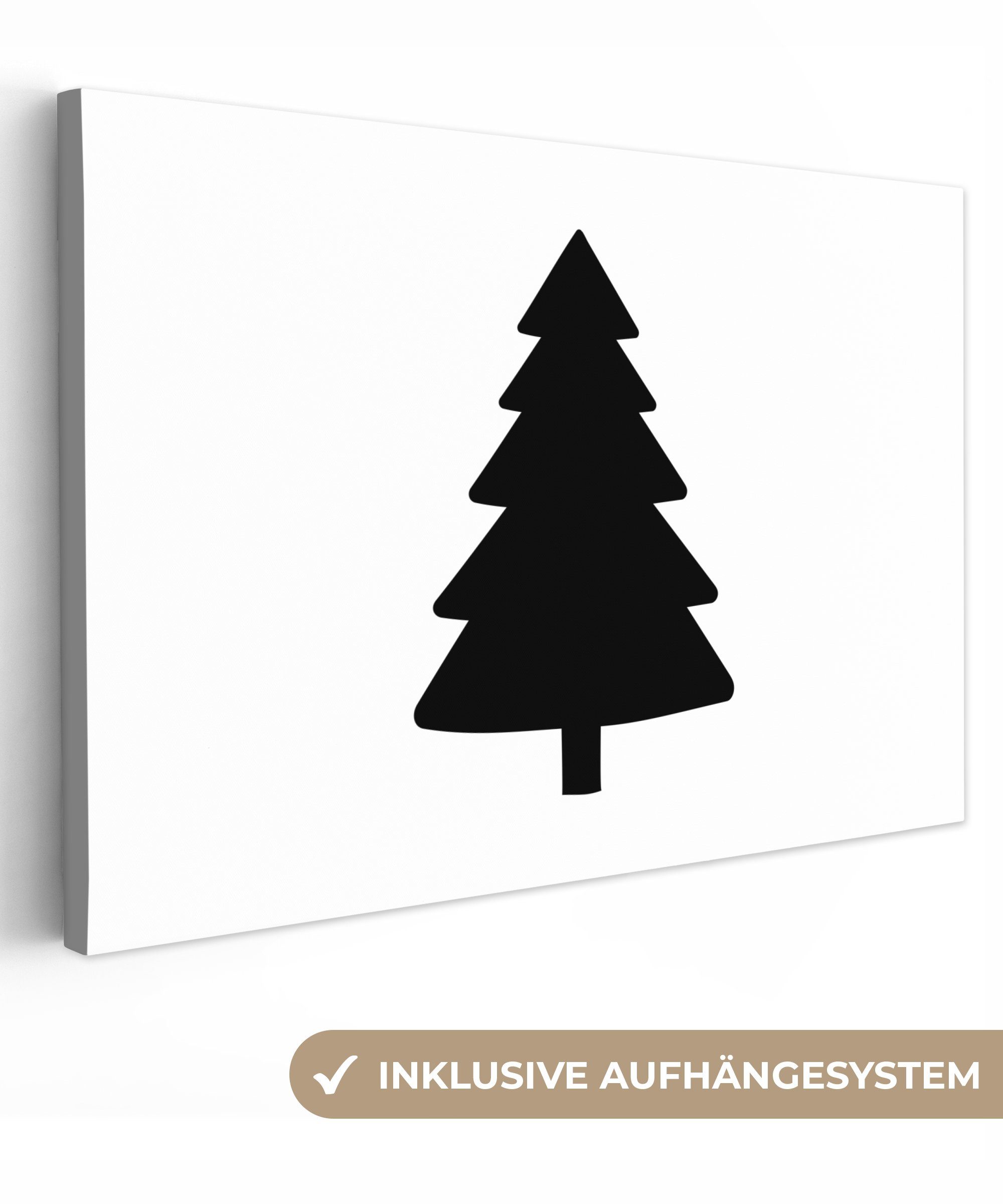 OneMillionCanvasses® Leinwandbild Weihnachtsbaum - Schwarz - Weihnachten - Party, (1 St), Wandbild Leinwandbilder, Aufhängefertig, Wanddeko, 30x20 cm