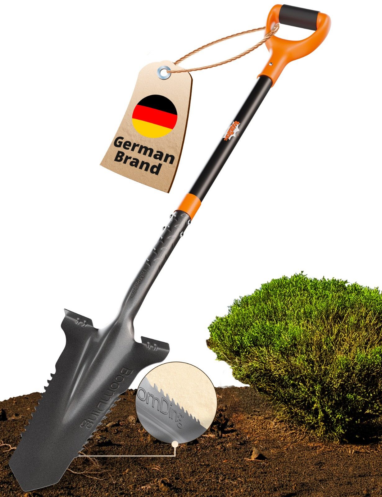 BoomDing Spaten Wurzelspaten Spaten mit Wurzelsäge, (mit Sägezähnen und stabiler V-Form), absolut effektiv