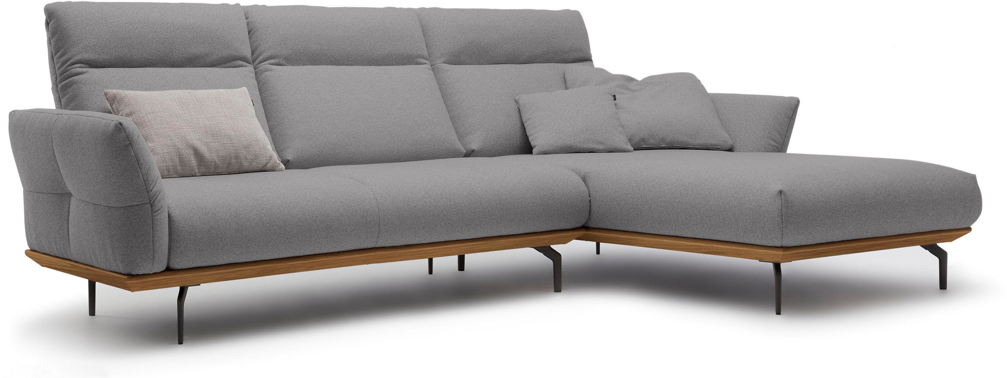 sofa Breite in in Winkelfüße hülsta Ecksofa Nussbaum, cm 298 Sockel hs.460, Umbragrau,