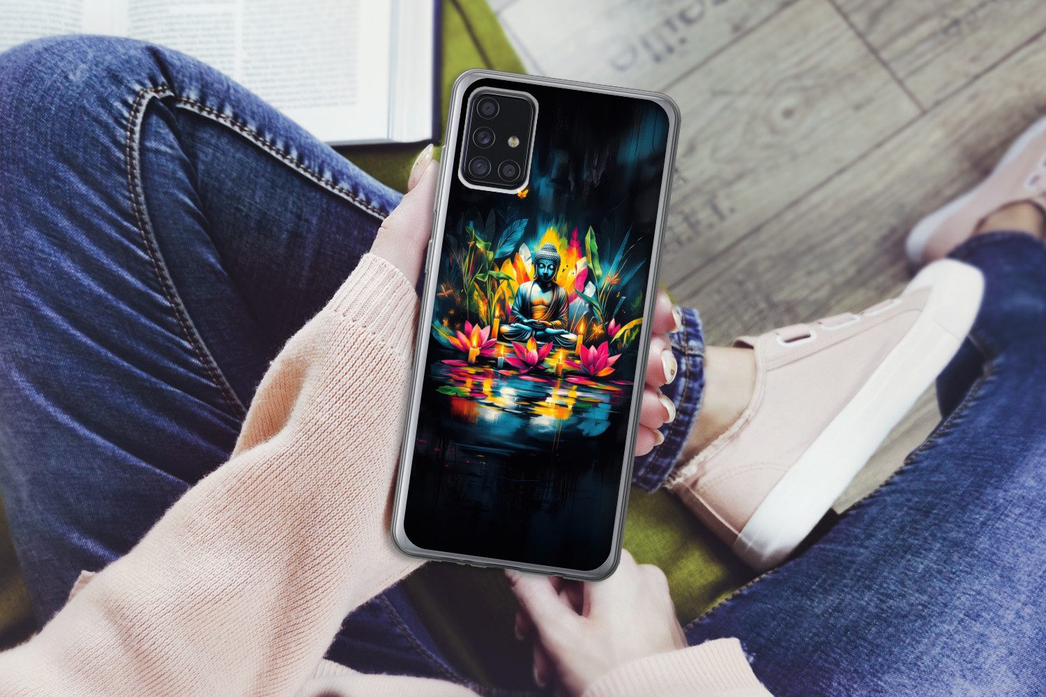 MuchoWow Handyhülle für Samsung Galaxy A52 5G Kerzen - Blumen - Buddha - Wasser, Smartphone-Bumper, Print, Handy Schutzhülle Dünn