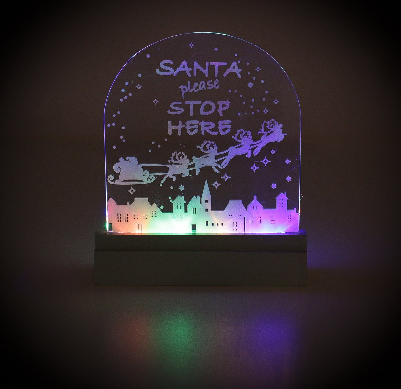 Grundig Wagenheber Weihnachtsbeleuchung Schild mit 4 farbigen LED, Weihnachtskekoration SANTA please Stop HERE
