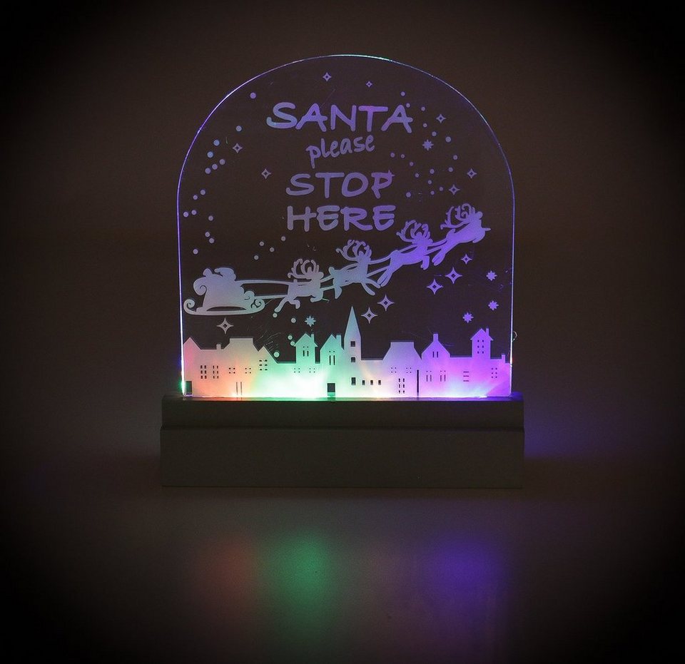 Grundig Wagenheber Weihnachtsbeleuchung Schild mit 4 farbigen LED,  Weihnachtskekoration SANTA please Stop HERE