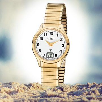 Regent Funkuhr Regent Damen-Armbanduhr gold, (Funkuhr), Damen Funkuhr rund, klein (ca. 29mm), Edelstahlarmband