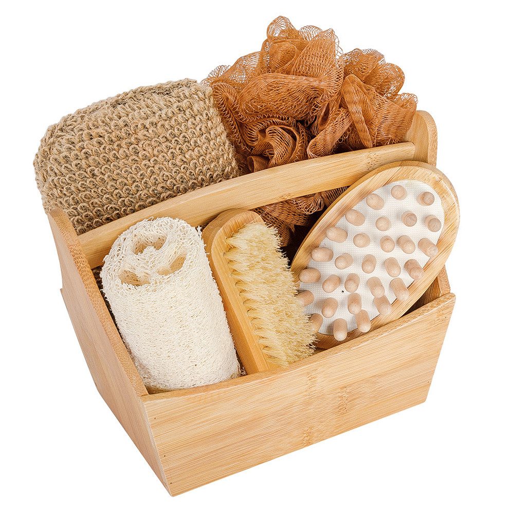 Croll & Denecke Wellness-Pflegeset 40050, 6-tlg., Wellness Geschenk Set, Geschenkset Bambus in Holzbox