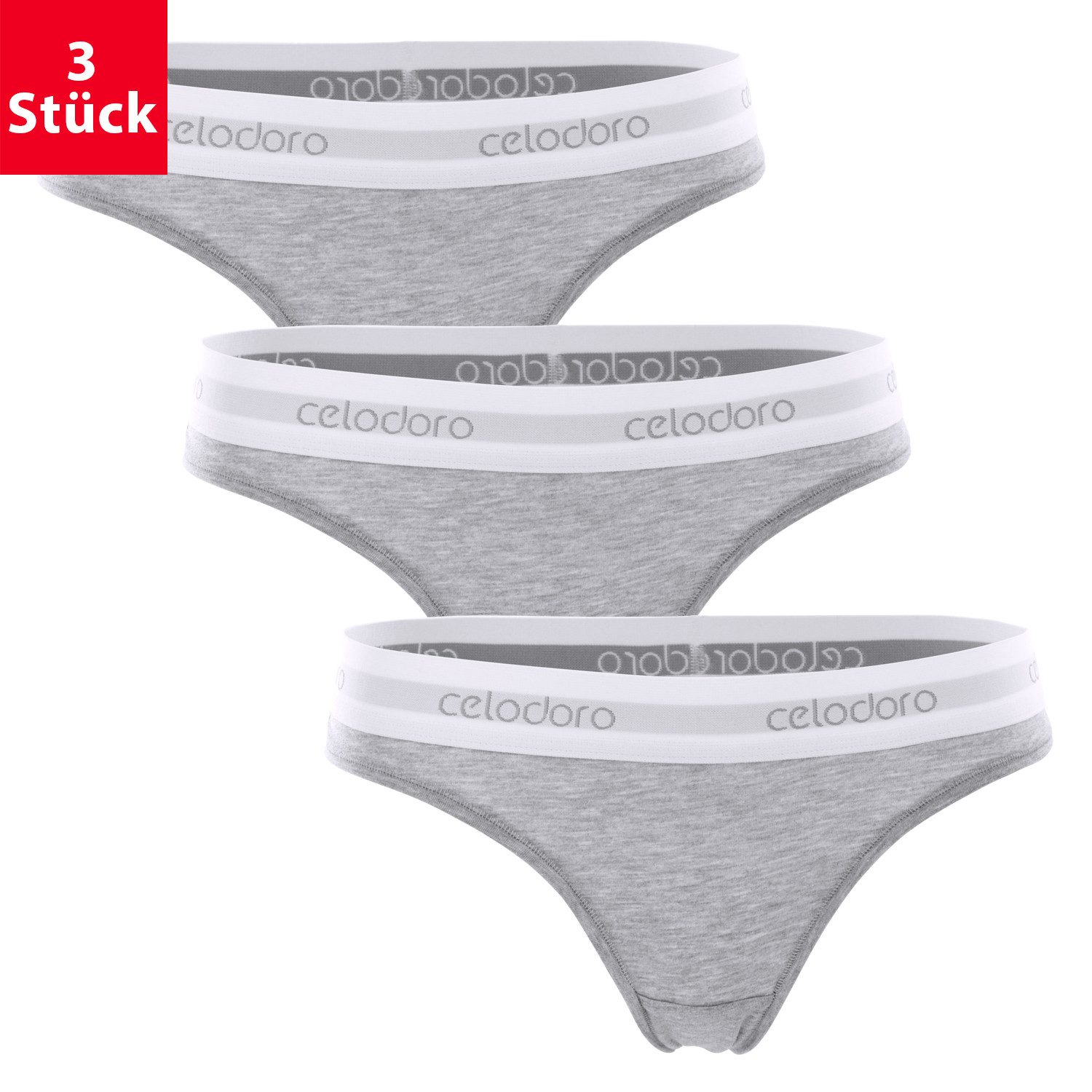 celodoro Tanga Damen Tanga, Webgummi-Bund (3er Pack) Sport Mini-Slip