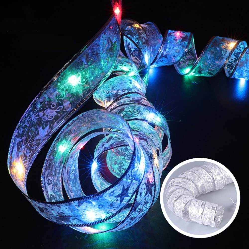 Batterie,Sichere Geschenkband Seidenband LEDs LED 20/40/50 Silber Weihnachtslichter Band (Mehrfarbig) LED-Lichterkette Schleifenband, 2/4/5m Schutzkleinspannung,Gold/Sliver LED MUPOO