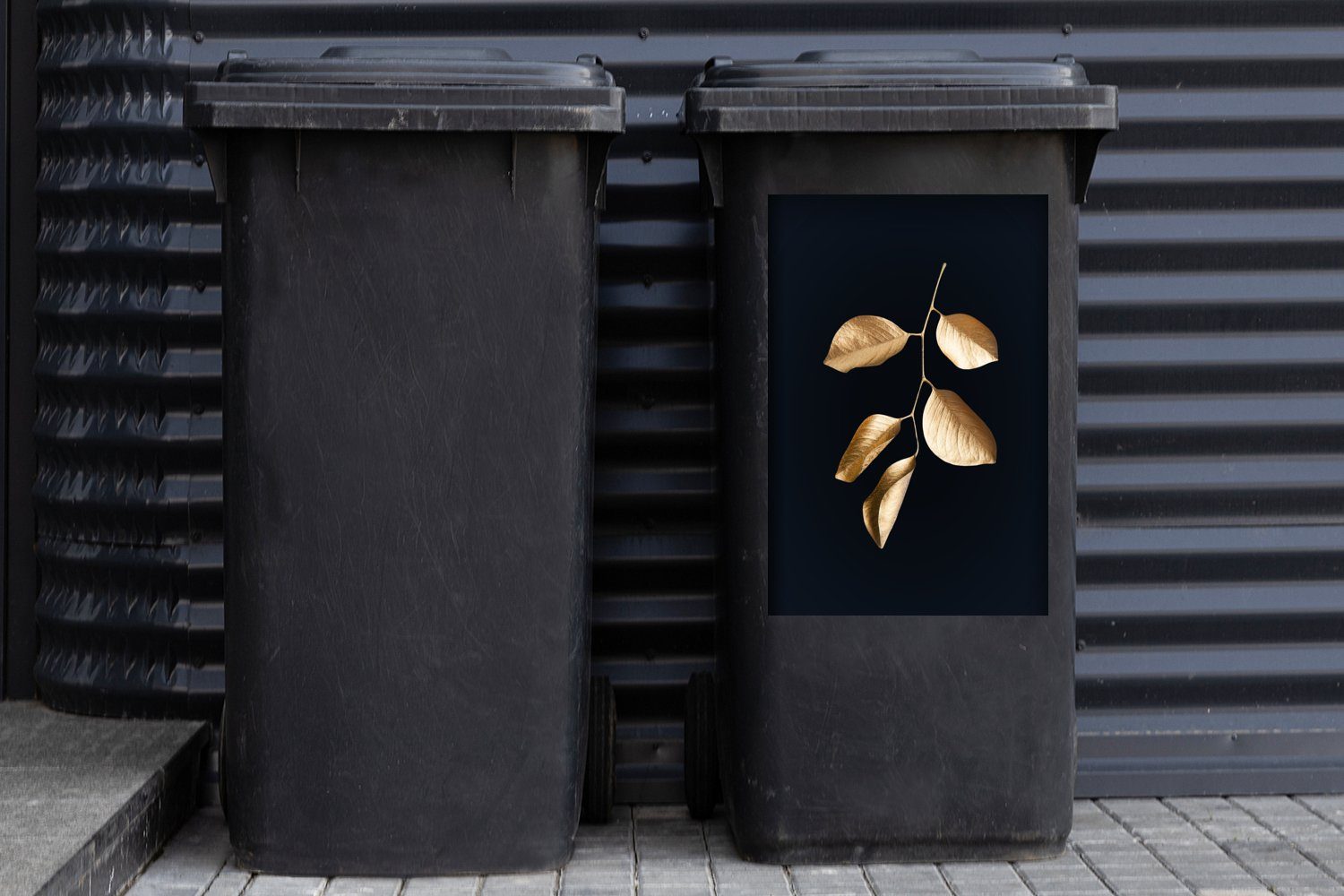 St), Abfalbehälter und - - Mülltonne, MuchoWow (1 Gold Schwarz Container, Wandsticker Sticker, Blätter Mülleimer-aufkleber, Luxus