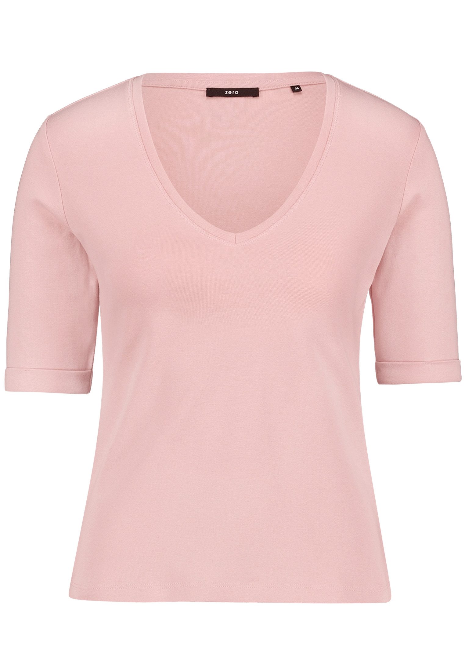 Zero Kurzarmshirt Damen Shirt mit V-Ausschnitt (1-tlg) Aufschlag / Krempel
