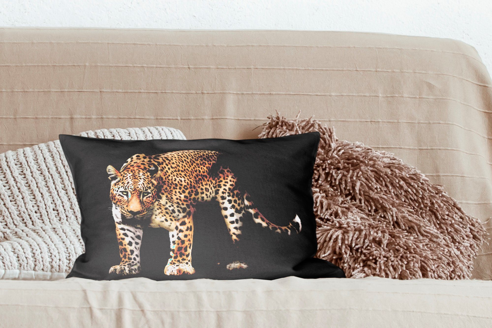Leopard - Füllung, Schwarz, Wild Dekokissen mit Dekokissen - Dekoration, Schlafzimmer Wohzimmer Zierkissen, MuchoWow