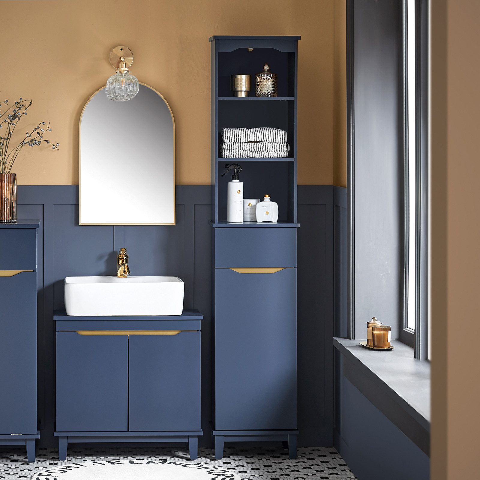 SoBuy Hochschrank BZR112, Badschrank schmal Badregal Badezimmerschrank Badezimmermöbel Badkommode Aufbewahrungsschrank, verstellbare Ablagen, offenes Fach