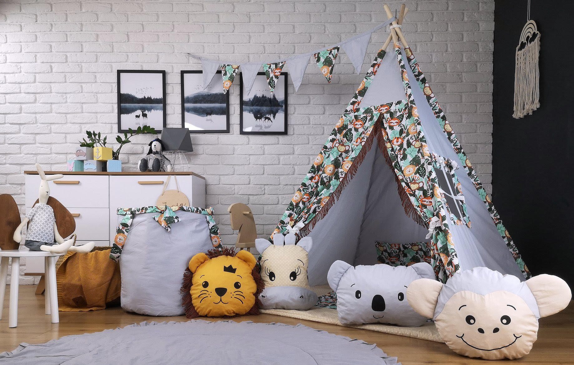 Pamek Tipi-Zelt Kinder Tipi Spielzelt, Teepee, Zelt, Tipizelt, Spielset für Kinder SET, Personen: 2 (7 tlg), Sehr angenehmes Material