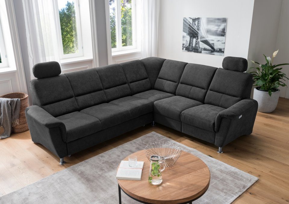 Myhomelando Ecksofa Paris, Federkern, Schlaffunktion, USB-Anschluss, Elektronische Relaxfunktion Mango Schwarz